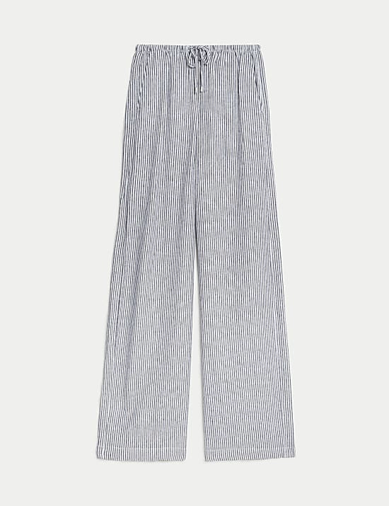 Linen Blend Wide Leg Trousers