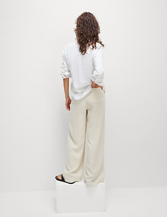 Linen Blend Wide Leg Trousers