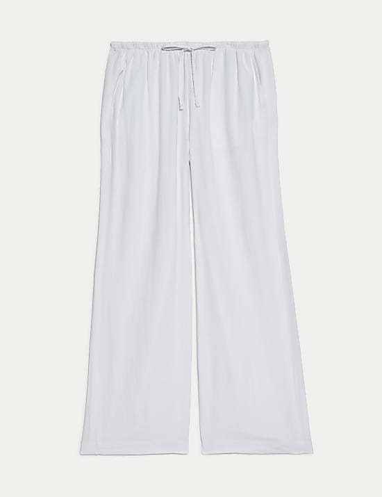 Linen Blend Wide Leg Trousers