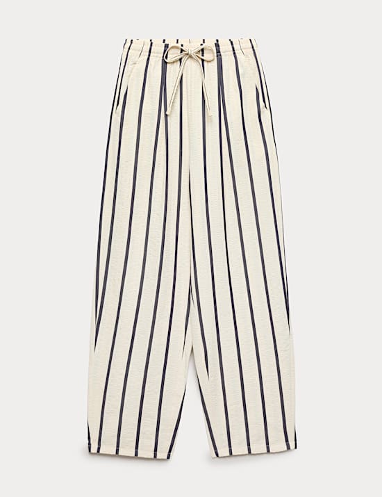 Seersucker Striped Barrel Leg Trousers