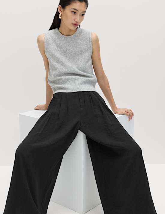 Pleat Front Palazzo Trousers