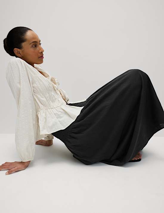 Linen Rich Maxi A-Line Skirt