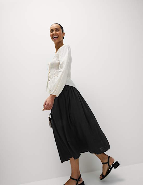 Linen Rich Maxi A-Line Skirt