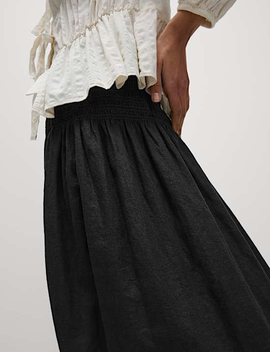 Linen Rich Maxi A-Line Skirt