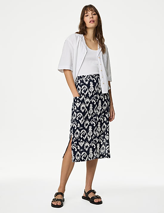 Linen Rich Midi Utility Skirt NAVY MIX Skirts M S FI