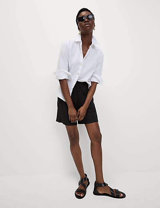 Linnenrijke korte broek met hoge taille