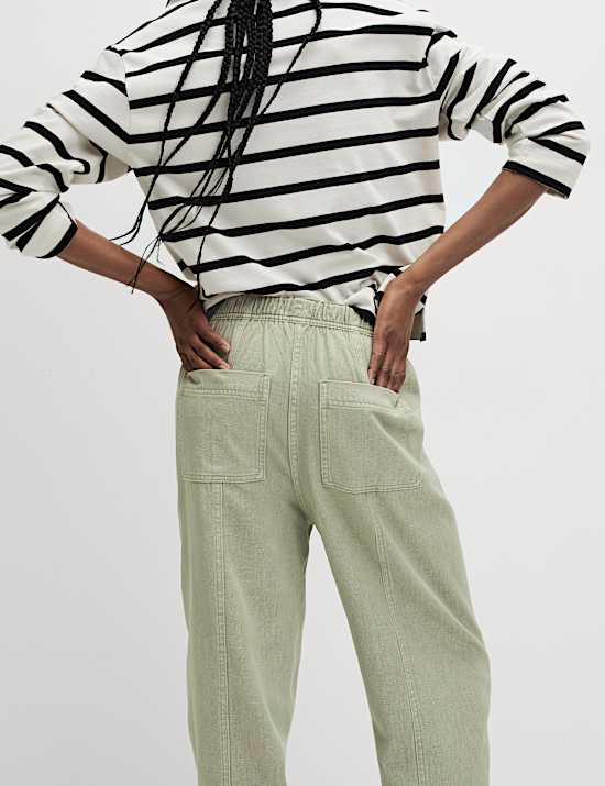 Drawstring Pull On Garment Dye Cropped Tapered Trousers