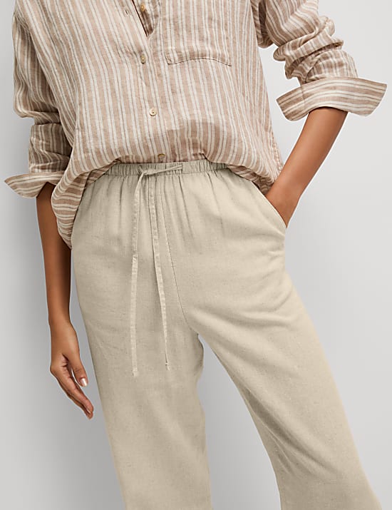Linen-Rich Drawstring Tapered Trousers