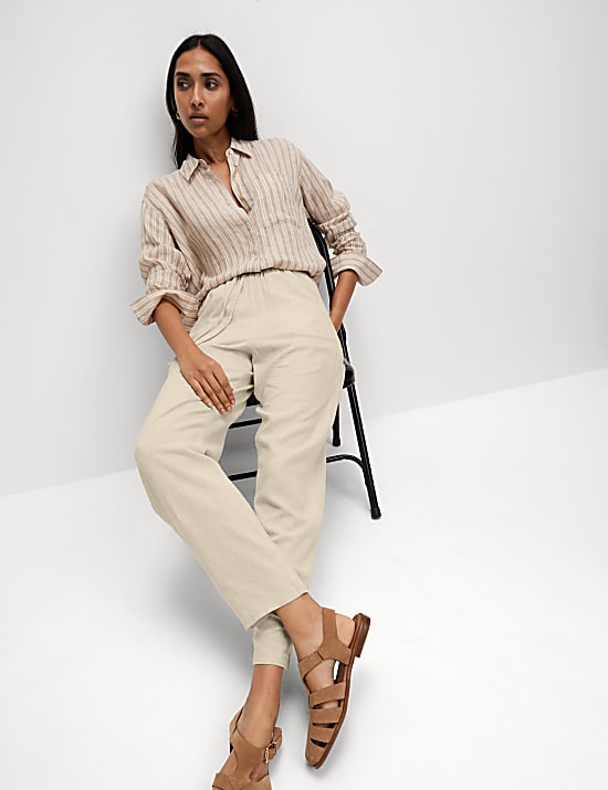 Linen-Rich Drawstring Tapered Trousers