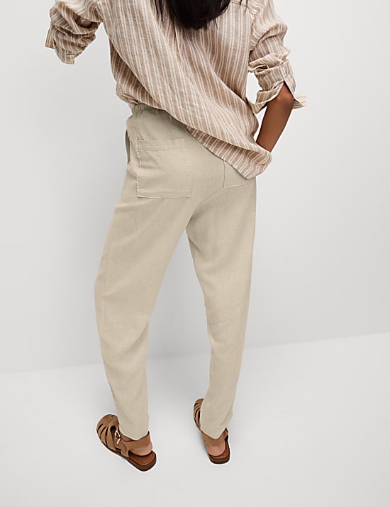 Linen-Rich Drawstring Tapered Trousers