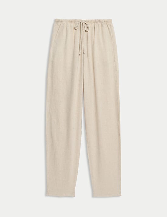 Linen-Rich Drawstring Tapered Trousers