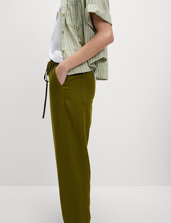 Celana Panjang Bahan Linen Kaki Sempit Dengan Tali Serut