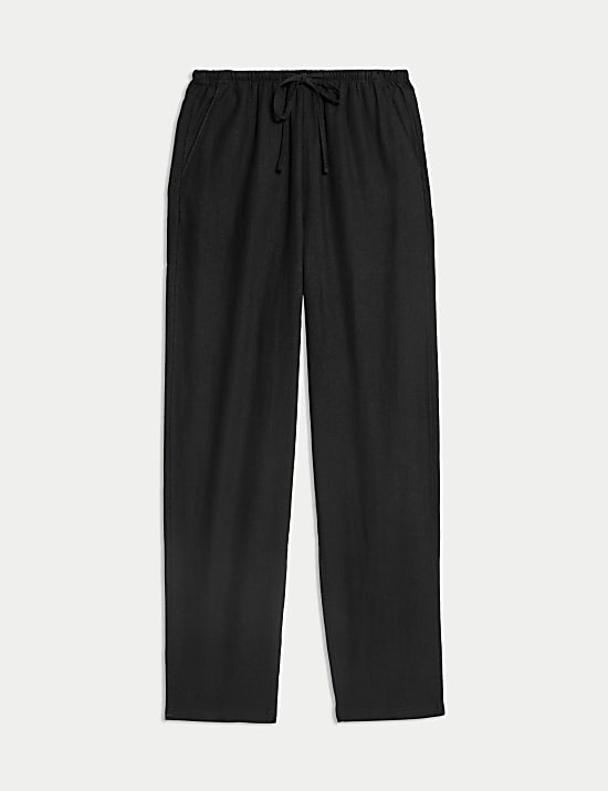 Linen-Rich Drawstring Tapered Trousers