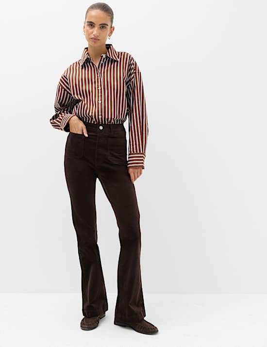 High Waisted Flared Corduroy Trousers
