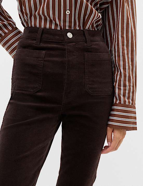 High Waisted Flared Corduroy Trousers