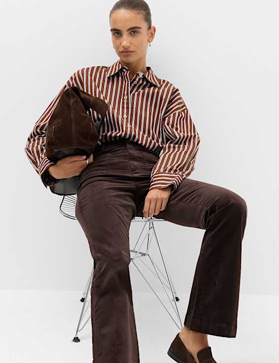 High Waisted Flared Corduroy Trousers