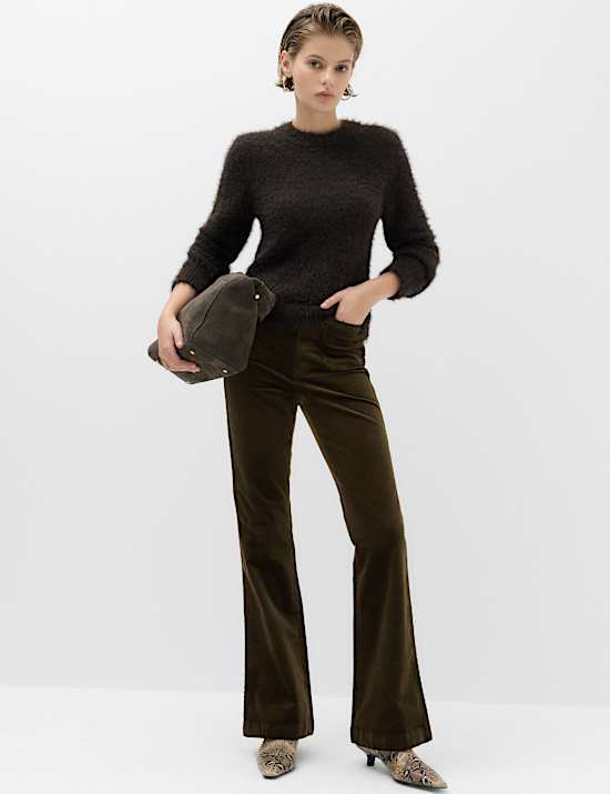 High Waisted Flared Corduroy Trousers