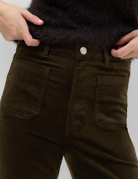 High Waisted Flared Corduroy Trousers