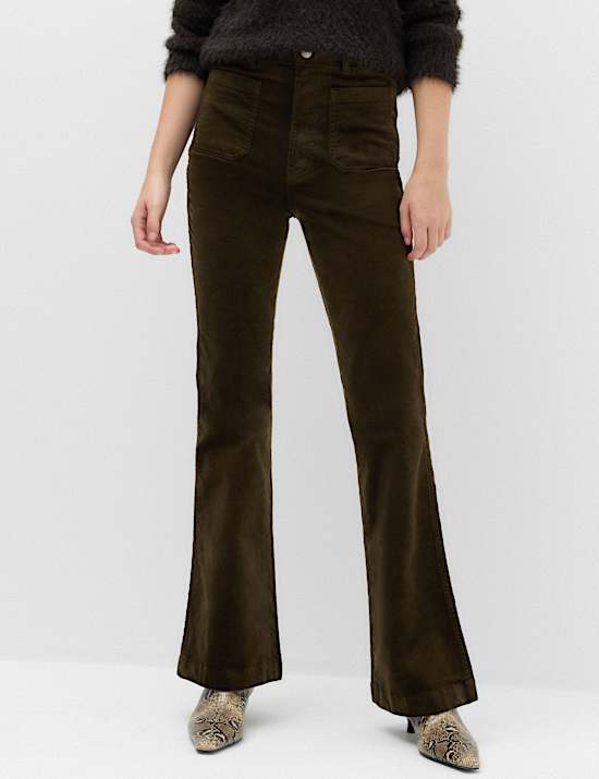 High Waisted Flared Corduroy Trousers