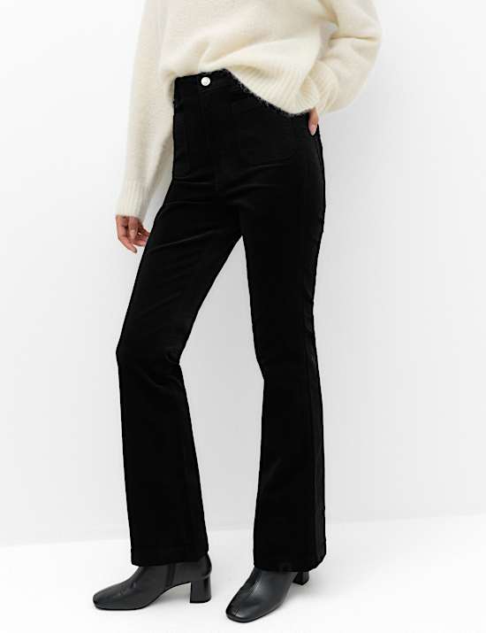 High Waisted Flared Corduroy Trousers