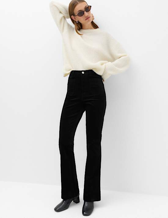 High Waisted Flared Corduroy Trousers