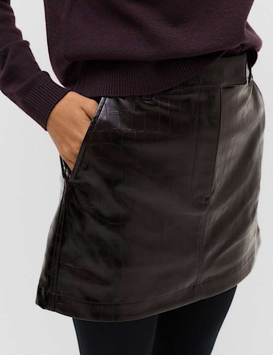 Faux Leather Croc Mini Skirt