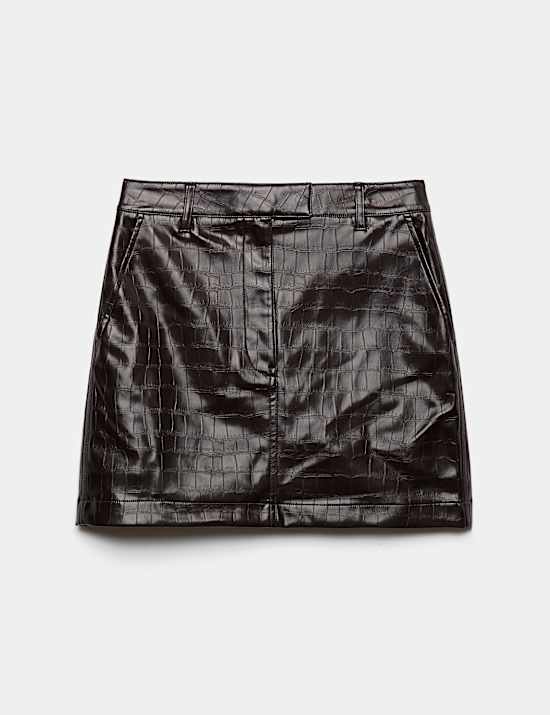 Faux Leather Croc Mini Skirt
