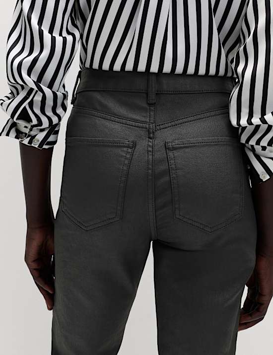 Coated Pintuck Slim Fit Flared Jeans