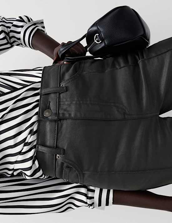 Coated Pintuck Slim Fit Flared Jeans