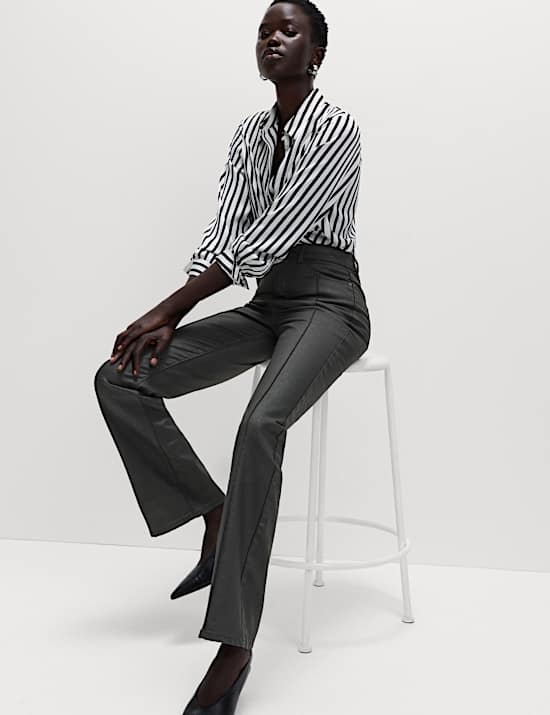 Coated Pintuck Slim Fit Flared Jeans