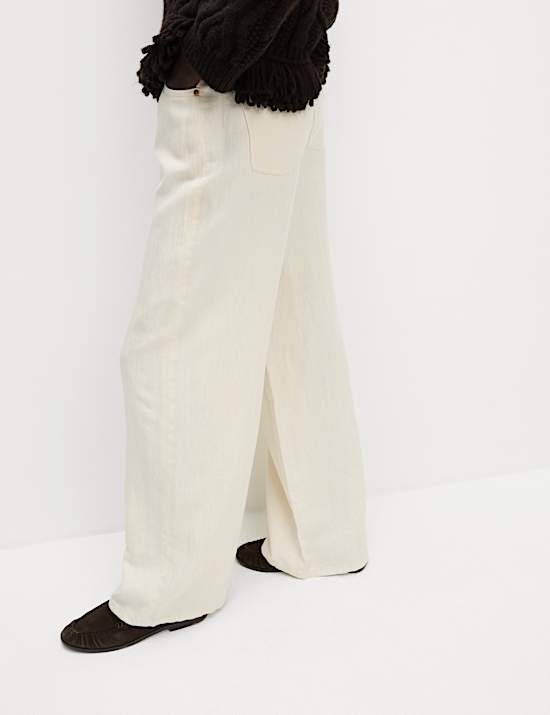 Linen Blend Denim Wide Leg Trousers
