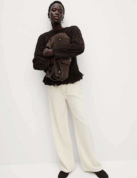 Linen Blend Denim Wide Leg Trousers