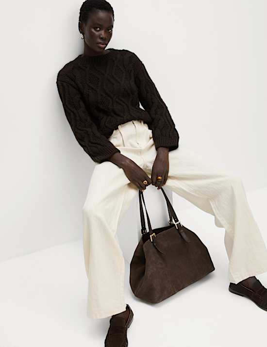 Linen Blend Denim Wide Leg Trousers