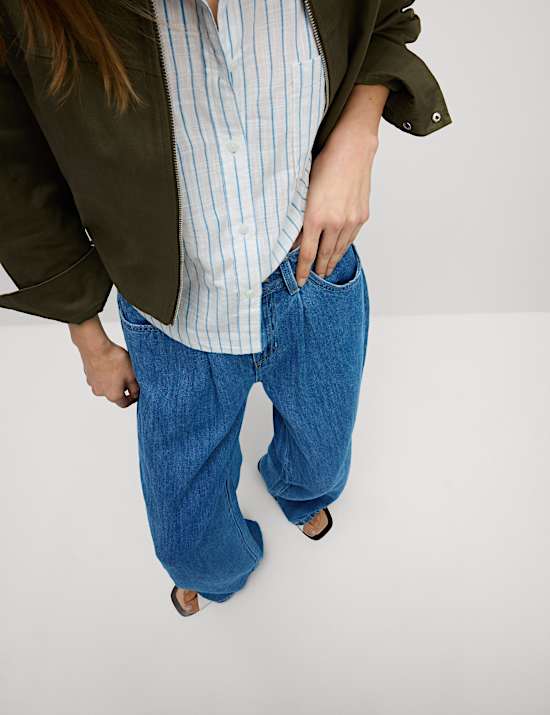 Linen Blend Denim Wide Leg Trousers