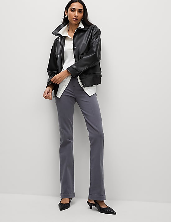 High Waisted Crease Front Slim Flare Jeans