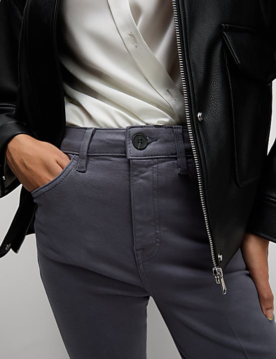 High Waisted Crease Front Slim Flare Jeans