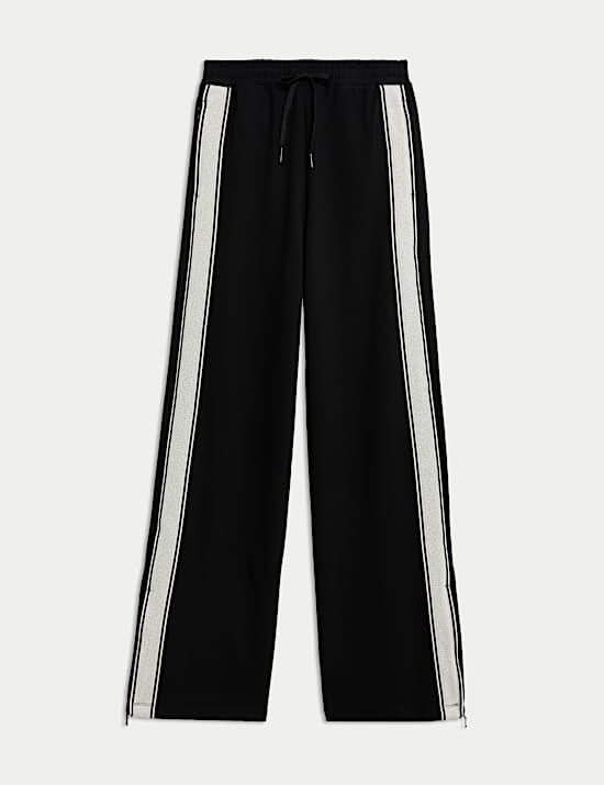 Jersey Side Stripe Wide Leg Trousers