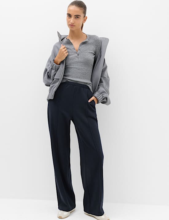 Cotton Rich Pintuck Wide Leg Trousers