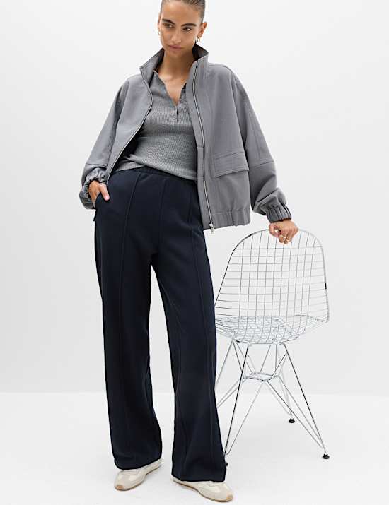 Cotton Rich Pintuck Wide Leg Trousers