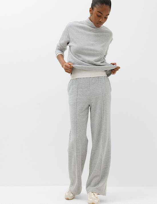 Cotton Rich Pintuck Wide Leg Trousers