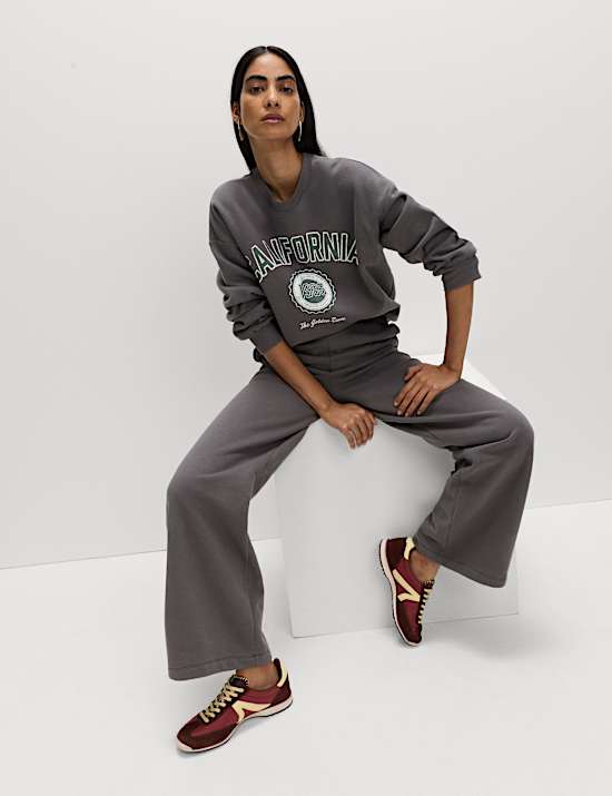 Cotton Rich Drawstring Wide Leg Joggers