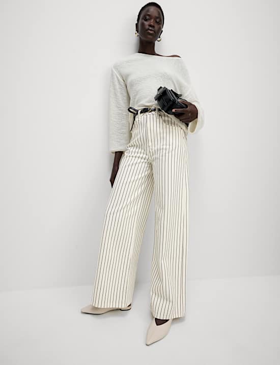 Pantalon coupe large 100 % coton à rayures