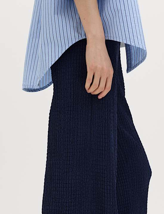 Textured Pull On Wide Leg Trousers