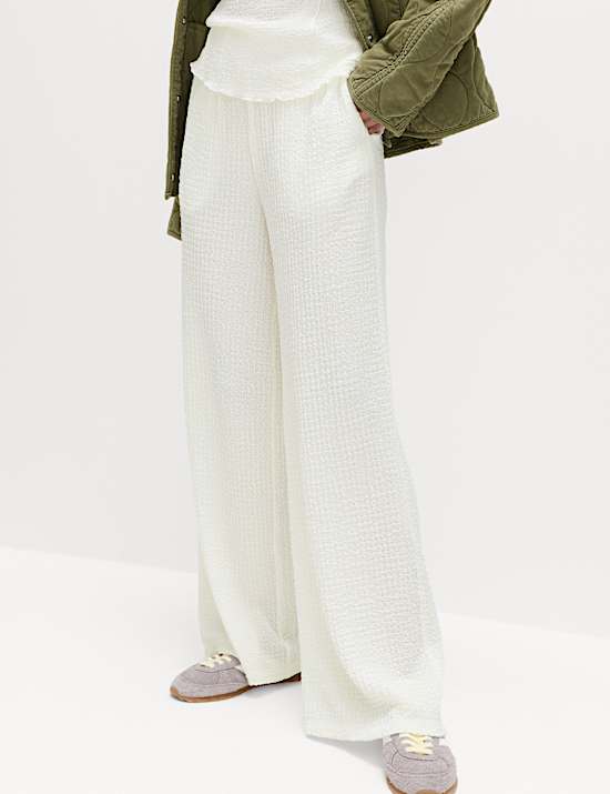 Textured Pull On Wide Leg Trousers