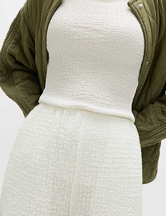 Textured Pull On Wide Leg Trousers