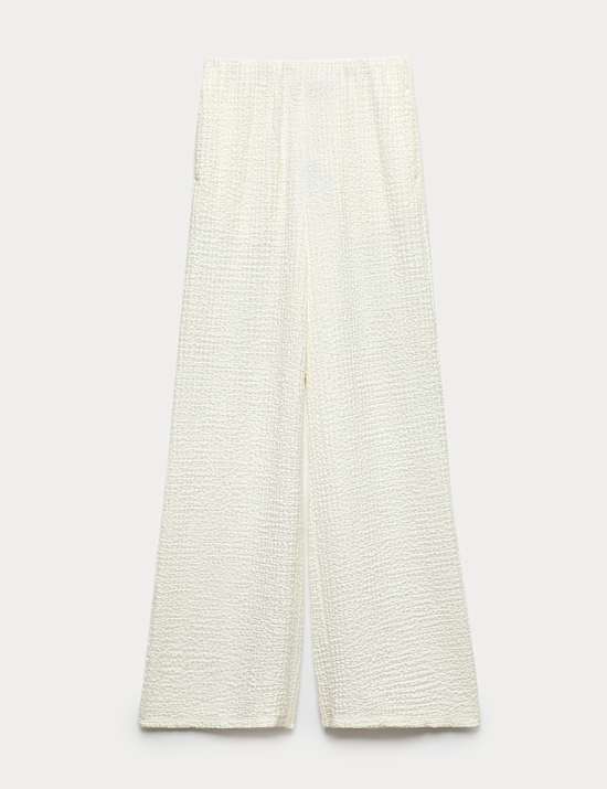 Textured Pull On Wide Leg Trousers