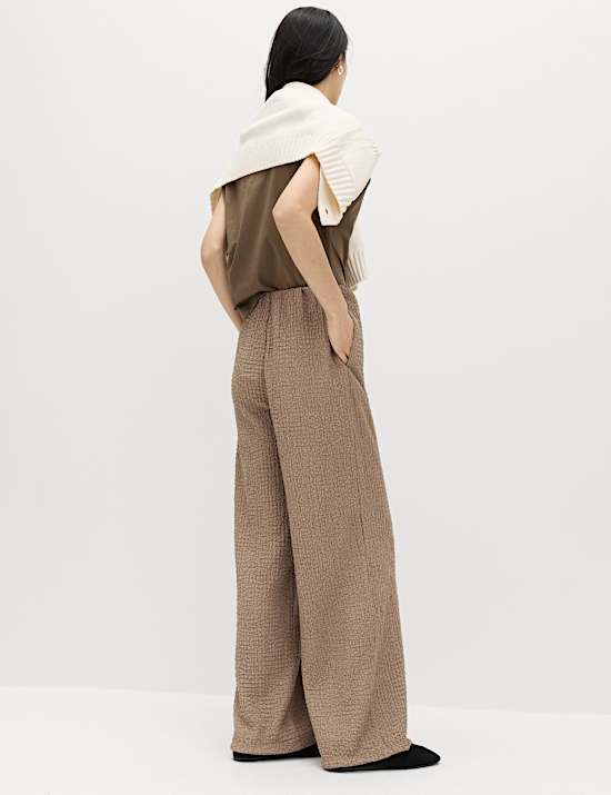 Textured Pull On Wide Leg Trousers
