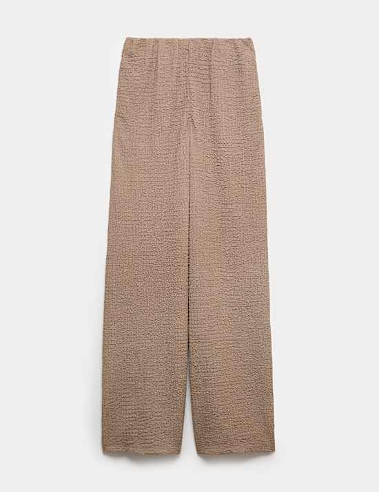 Textured Pull On Wide Leg Trousers