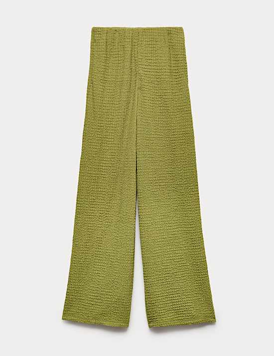 Pantalon textur&eacute; coupe large &agrave; taille &eacute;lastique