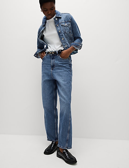 High Waisted Carrot Leg Ankle Grazer Jeans
